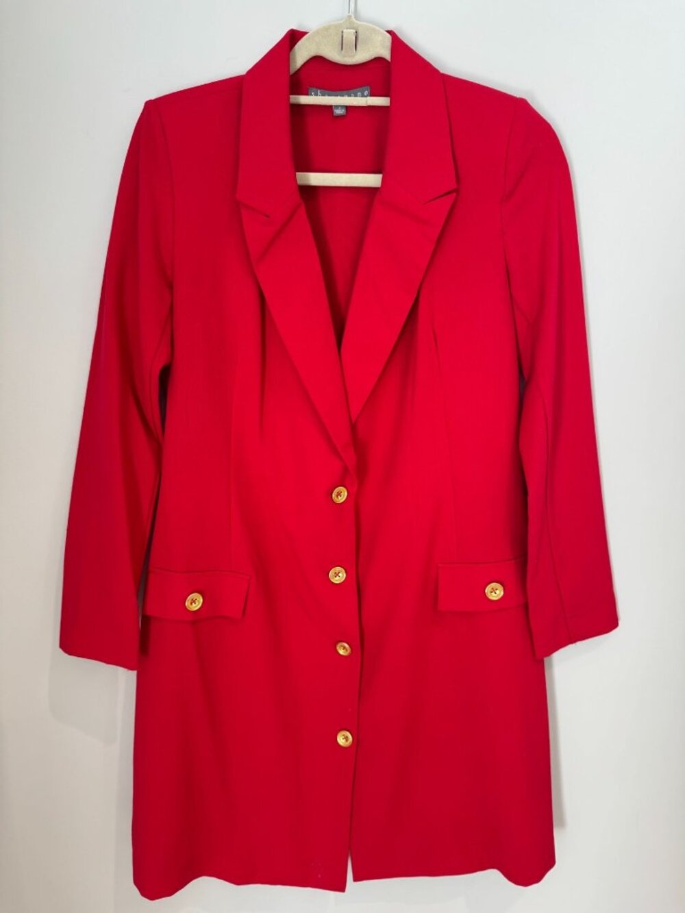 Sharagano Red Blazer Dress Size 4 Gold Hardware Double Breasted Casual Elegant